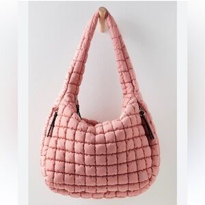 Pink Quilted Hobo Bag  13”x15” Padded Puffer Sling Bag